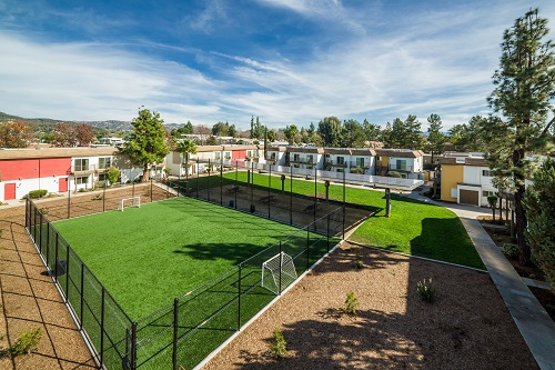 Manzanita's ample open space allowed for the creation of a soccer field that’s home to a unique sports-enrichment and education program. At Manzanita, where 75% of the apartments are two- and three-bedroom units, half of its 800 residents are under 18 years.