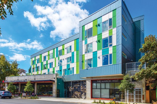 Developed by the Low Income Housing Institute, The Marion West is a four-story, mixed-use building located in Seattle's University District within walking distance of Seattle Light Rail. 