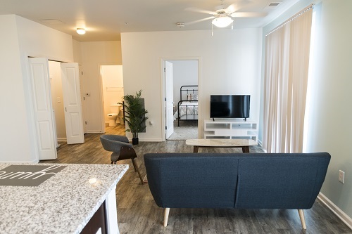 Monon Lofts features 142 one- and two-bedroom apartments. As a mixed-income development, it contains 10 units at 50% area median income (AMI) levels, 76 units at 60% AMI, and 56 market-rate units. 