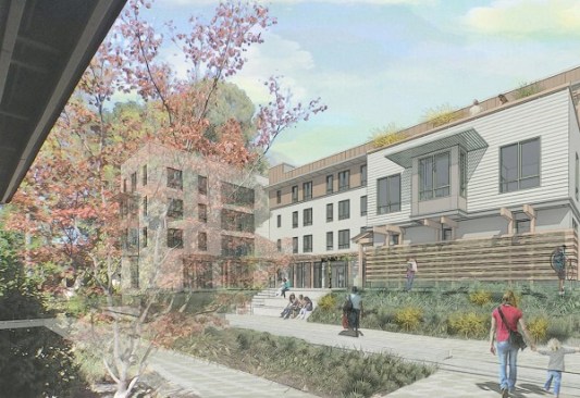 Resources for Community Development and St. Paul’s Episcopal Church are created a mixed-use development in Walnut Creek, Calif. St. Paul’s Commons will be a new home for the church’s existing programs and the Trinity Center, a nondenominational weekday program that provides services to the homeless. On the three floors above, RCD will provide 45 affordable apartments.