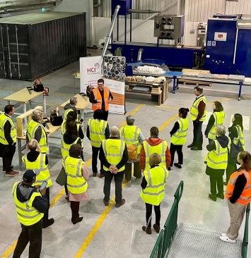 Housing leaders tour a construction innovation center called BE-ST (Built Environment-Smarter Transformation) in Glasgow, Scotland.