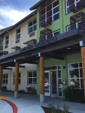 Designed by Pyatok Architects, the affordable homes at Tabora Gardens Senior Apartments serve seniors, veterans, and people with disabilities.