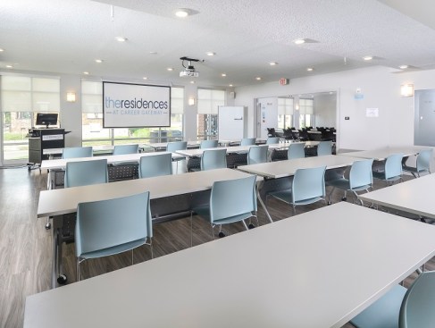 The development includes a 2,500-square-foot training and conference room, where Nationwide Children’s Hospital offers job training to residents.