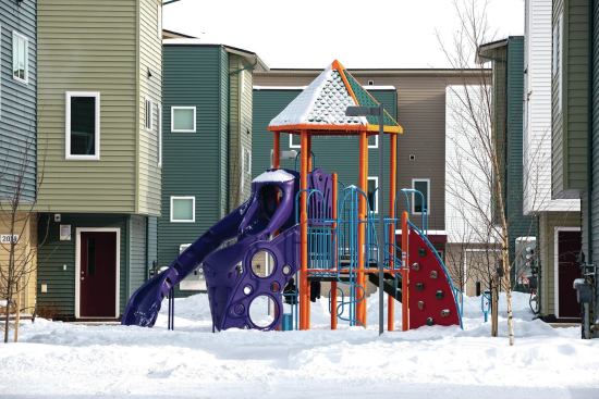 The three- and four-bedroom units are located at the center of the site where the amenities for families are concentrated.