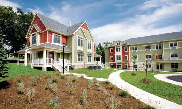 The $15.7 million development was designed with Universal Design principles to maximize accessibility, and it has earned LEED Gold and Silver certification for its three buildings.

