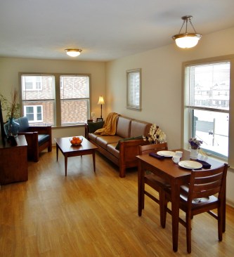 There are 44 one- and six two-bedroom apartments. In addition, the development features a leasing/management office and several common space areas where residents can gather and interact, including a community room, computer lab, workout room, outdoor patio, and community garden.
