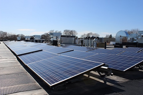 Beyond being Passive House certified, Village Centre has photovoltaic panels on the roof to help power the property.