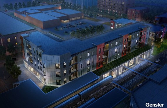 Located next to an elevated subway station, Woodlawn Station is an example of a transit-oriented development that mirrors those found in more affluent neighborhoods. Preservation of Affordable Housing de-emphasized the use of cars and took advantage of a new city ordinance to reduce on-site parking by 50%. Additionally, the building will have a car-share program, interior bike storage, and a transit information screen to monitor train and bus arrivals. 