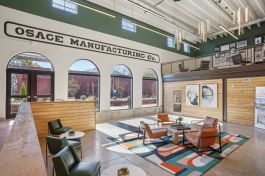 The Lofts at Osage Mill offers a host of modern amenities, including an on-site management office, a mail room and package lockers, a resident lounge, a business center, a fitness room, and secured storage for residents. New skylights bring natural light into the building’s interior atriums, illuminating its historic wooden beams and original flooring.